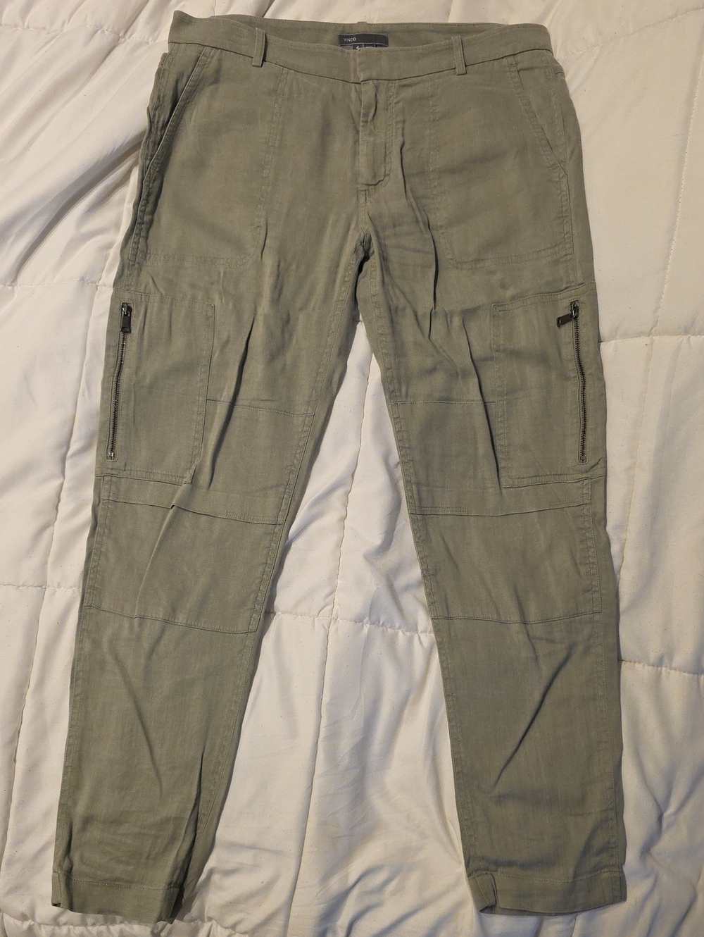 Vince Olive Green Cargo Pants with Zippered Thigh Pockets